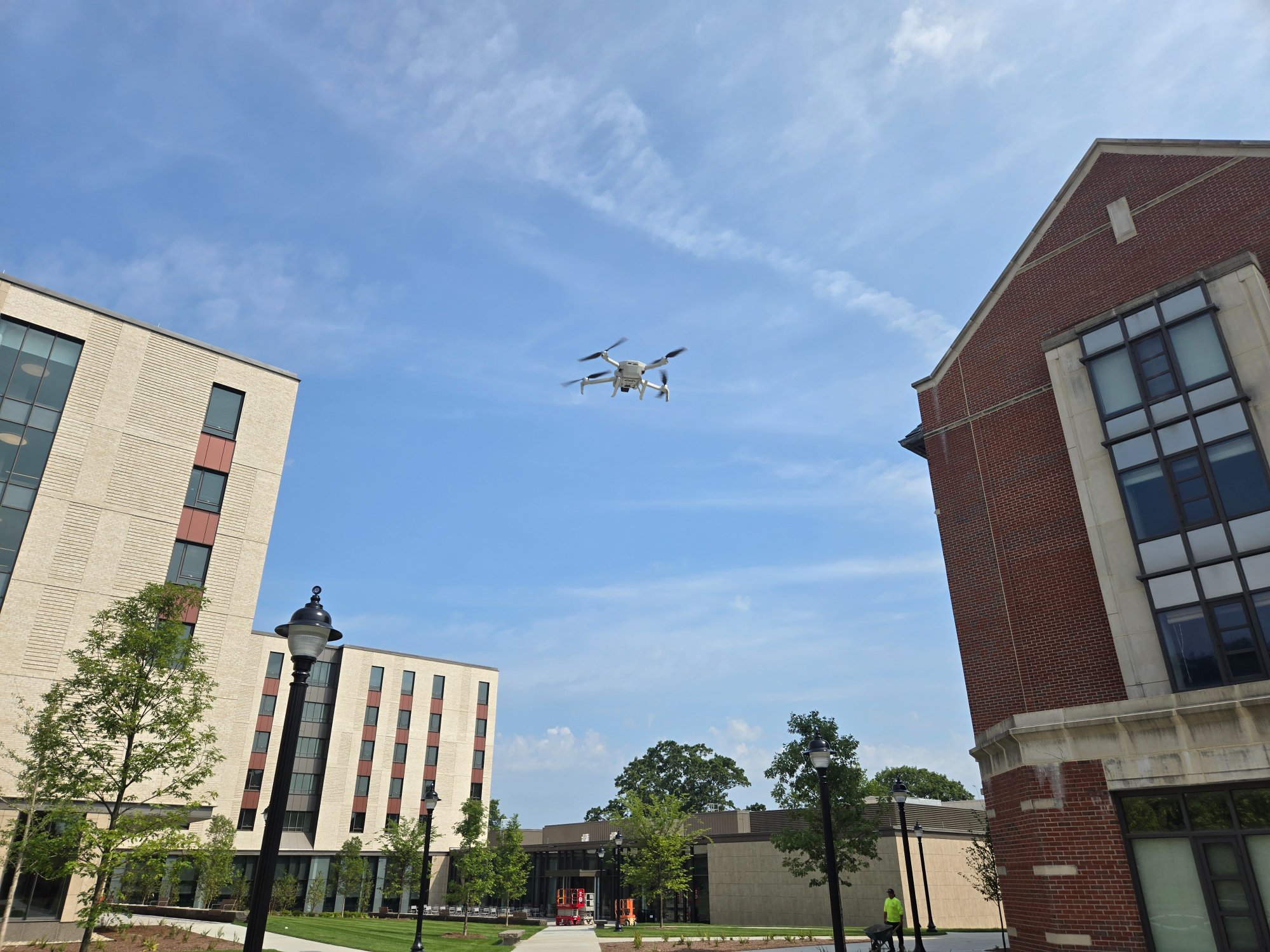 Drone in flight over UConn campus