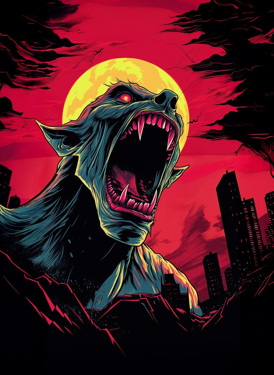 Retro monster city art