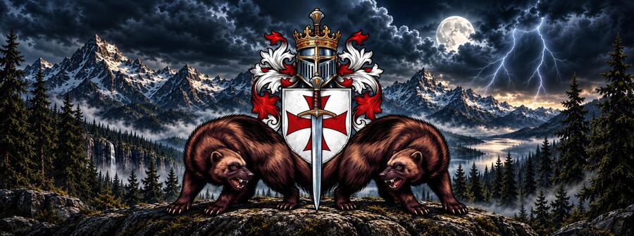 Wolverine heraldry crest panoramic art